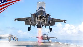 F35B Fighter Jets in Crazy Action Aboard the Latest quotLightning Carrierquot [upl. by Lipp]