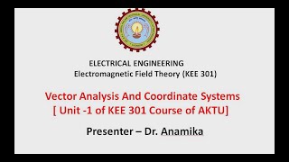 AKTU Digital Education  Electromagnetic Field TheoryVector Analysis and Coordinate Systems Part1 [upl. by Curren]