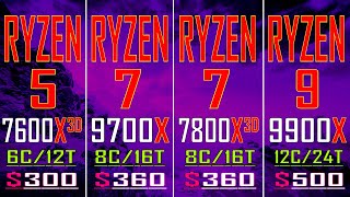 RYZEN 5 7600X3D vs RYZEN 7 9700X vs RYZEN 7 7800X3D vs RYZEN 9 9900X  PC GAMES BENCHMARK TEST [upl. by Macario]