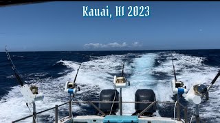 Massive fishing bird pile off the island of Kauai in Hawaii trolling boat fishing tuna [upl. by Justicz116]