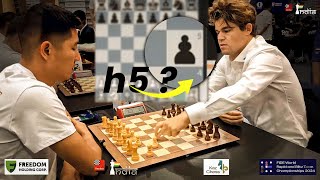 Magnus Carlsen thinks for 64 seconds in a 3minute blitz game  Magnus vs Arjun  World Blitz Team [upl. by Rehctelf]