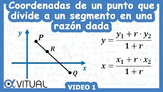 Coordenadas de un punto que divide a un segmento en una razón dada ejemplo 1  Geometría  Vitual [upl. by Oiluig174]