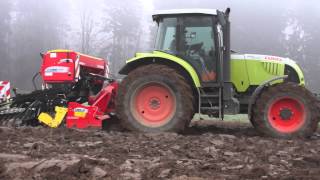 Claas Ares 617 mit Pöttinger Vitasem 301 Weizensähen 2013 [upl. by Koppel]