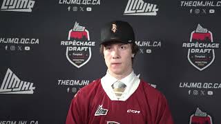 2024 QMJHL Draft  Liam Arsenault after being drafted by the AcadieBathurst Titan [upl. by Cordalia830]