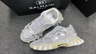 Balmain B East trainers in metallic leather and mesh Grey Review [upl. by Randy]