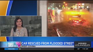 Major flooding requires car rescue in West Covina [upl. by Anaicul654]