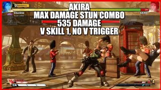 SFV Akira Optimal 535 Damage Stun Combo VS1 No Vtrigger [upl. by Otipaga145]