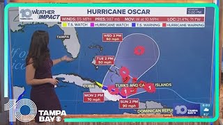 Oscar strengthens into Category 1 hurricane near the Bahamas [upl. by Imotas]