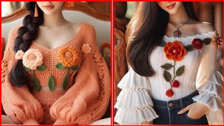 Crochet Flower Top Shirt Designs Handmade Floral Knitted Summer Fashion2024 [upl. by Noteek968]