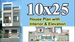 10x25 House plan with Interior amp Elevation complete [upl. by Africa]