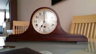 LARGE KIENZLE WESTMINSTER CHIME MAHOGANY NAPOLEON HAT MANTLE CLOCK CHIMING [upl. by Aisha]