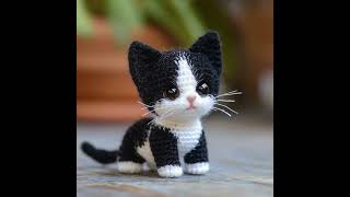 SO CUTE BLACK amp WHITE CAT 🐈‍⬛ KITTY STUFFD TOY CROCHET WOOL KITTY AI MADE DESIGNIDEA SHORTS [upl. by Bandur]