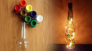 Glass Bottle Painting l How to use glass colours on bottle [upl. by Khosrow]