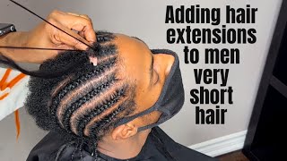 Cornrows on short hair with hair extension  for Men  Parting Tutorial [upl. by Sager]