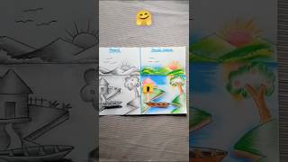 Which colour is best  Pencil 🆚 pencil colourpencils tendring scenery drawing viral shorts [upl. by Neerol]