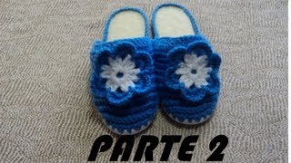 PARTE 2 DE 2 PANTUFLAS A GANCHILLO CON SUELA TUTORIAL crochet moda tutorial pasoapaso [upl. by Amadis]