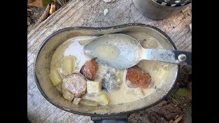 Mess Kit Canteen Potato soup cooked in a German Mess kit over a Alcohol stove [upl. by Lramaj528]