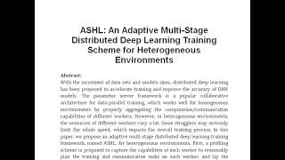 ASHL An Adaptive Multi Stage Distributed Deep Learning Training Scheme for Heterogeneous Environment [upl. by Aleunam]