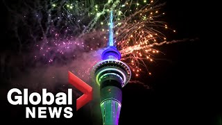 New Years 2020 Auckland New Zealand dazzling fireworks rings in new decade [upl. by Ahsieker142]