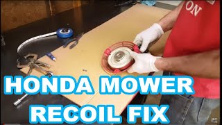 HOW TO FIX  REWIND A PULL START COIL HONDA Lawn Mower EASY HR214 [upl. by Tloh]