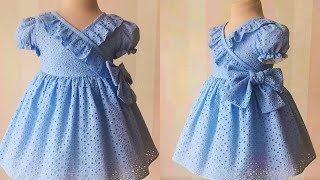 How to cut amp sew an overlapped ruffle baby dress for a 1 year old babyfrockcuttingandstiching diy [upl. by Ittak]