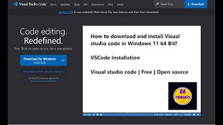 How to Install Visual Studio Code  Download and perform VSCode Installation  QA Thoughts [upl. by Aslam]