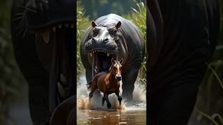 Hippo attack on a baby horse horse hippo animals rescueanimals animalbattle babyanimal shorts [upl. by Lowndes567]