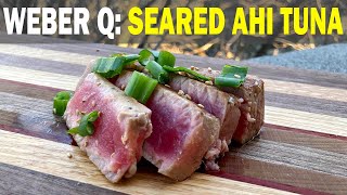 How To Grill SEARED AHI TUNA STEAK  Weber Q Griddle [upl. by Nipsirc53]