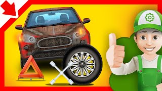 Cars cartoons Handy Andy repairs wheel of his car [upl. by Eelegna857]