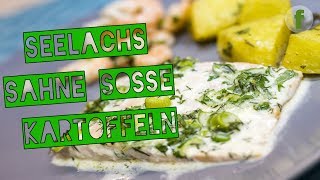 Zarter Seelachs in Senf Kräuter Sauce mit Meeresfrüchten und Ofenkartoffeln  Fischrezepte [upl. by Franzoni]