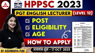 HPPSC PGT English Lecturer Vacancy 2023  HPPSC PGT Vacancy 2023 Posts Eligibility amp Age Limit [upl. by Knobloch]