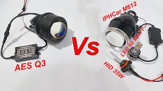 Foglamp BiLED AES Q3 VS IPHCar M612 LED amp HID [upl. by Otrebireh502]