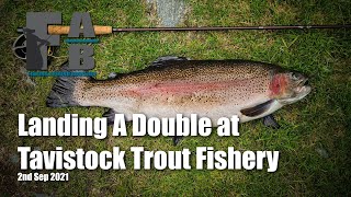 Landing A Double at Tavistock Trout Fishery [upl. by Ellebyam204]