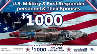 1000 Military Rebate for Veterans Day Special Offer at Conicelli Hyundai throughout November [upl. by Atnahs]