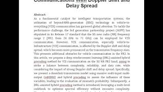 Deep Reinforcement Learning Assisted Hybrid Precoding for V2I Communications With Doppler Shift and [upl. by Nozicka]