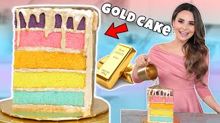 How To Make A Rainbow GOLDEN DRIP CAKE  Nerdy Nummies [upl. by Jacoba106]