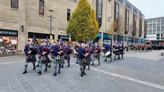 Perth Pipe Band leads 2024 Remembrance Sunday Military Parade to St Johns Kirk in Perth Scotland [upl. by Huba]