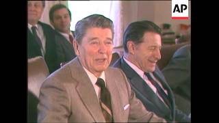 President Ronald Reagan answers questions from the press about the IranContra controversy [upl. by Brianne312]