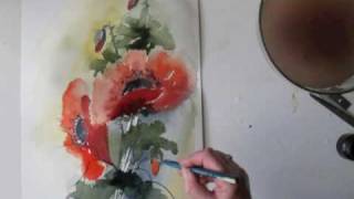 Watercolour demo  aquarelle quotPoppiesquot Coquelicots [upl. by Ailuy]