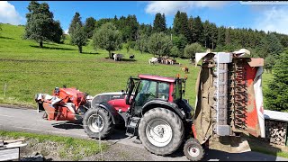 Heu mähen 🇨🇭 mit Mähkombination Kuhn mit Eigenbaufahrwerk im Höllfeld [upl. by Anyar]