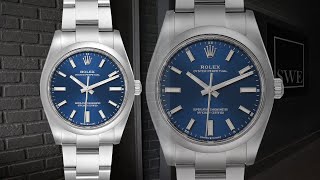 Rolex Oyster Perpetual 34mm Blue Dial Steel Mens Watch 124200  SwissWatchExpo [upl. by Laing]