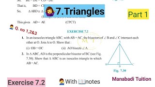 9th class mathsChapter 7🤷‍♀️Triangles🙋‍♂️Exercise 72 Q no 12amp3 part 1with notes [upl. by Anileuqcaj]