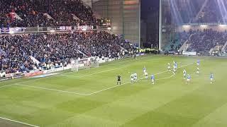 Kemar Roofe matchwinning penalty Rangers fans go wild Hibs vs Rangers 1122021 at Easter Road [upl. by Cinemod]