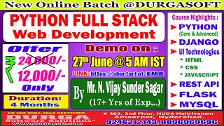 PYTHON FULL STACK Web Development Online Training  DURGASOFT [upl. by Vary209]