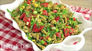 LEZZETLI YEŞİL ZEYTİN SALATASI✅SALATA TARİFLERİ🔝MUTFAK DİLİ [upl. by Hembree]