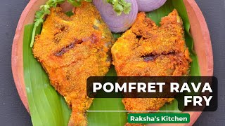 Pomfret Rava Fry  How To Fry Pomfret At Home  Rakshas Kitchen [upl. by Grenier519]