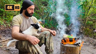 Cooking Delicious Steak on a Hot Stone in Nature [upl. by Hoffert131]