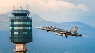 Two RCAF CF18s Full Burner Unrestricted Departure at Vancouver Airport [upl. by Clarence]