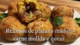 Rellenos de platano maduro carne moida y queso stuffed ripe plantain ground beef and cheese [upl. by Panthia]