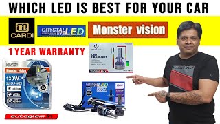 TOP 3 LED Headlight for cars  CRYSTAL EYE vs MONSTER VISION vs CARDI  Detailed Video  Autoglam [upl. by Partan]